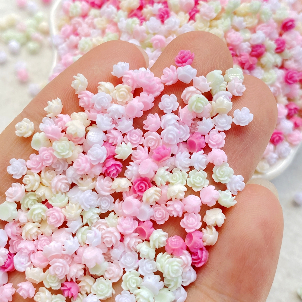 200 Peças De Resina De Unha Mista De 3mm , mini Rosa Colorida/camellia , Decorações De Unhas , Artesanato DIY , Decoraçã