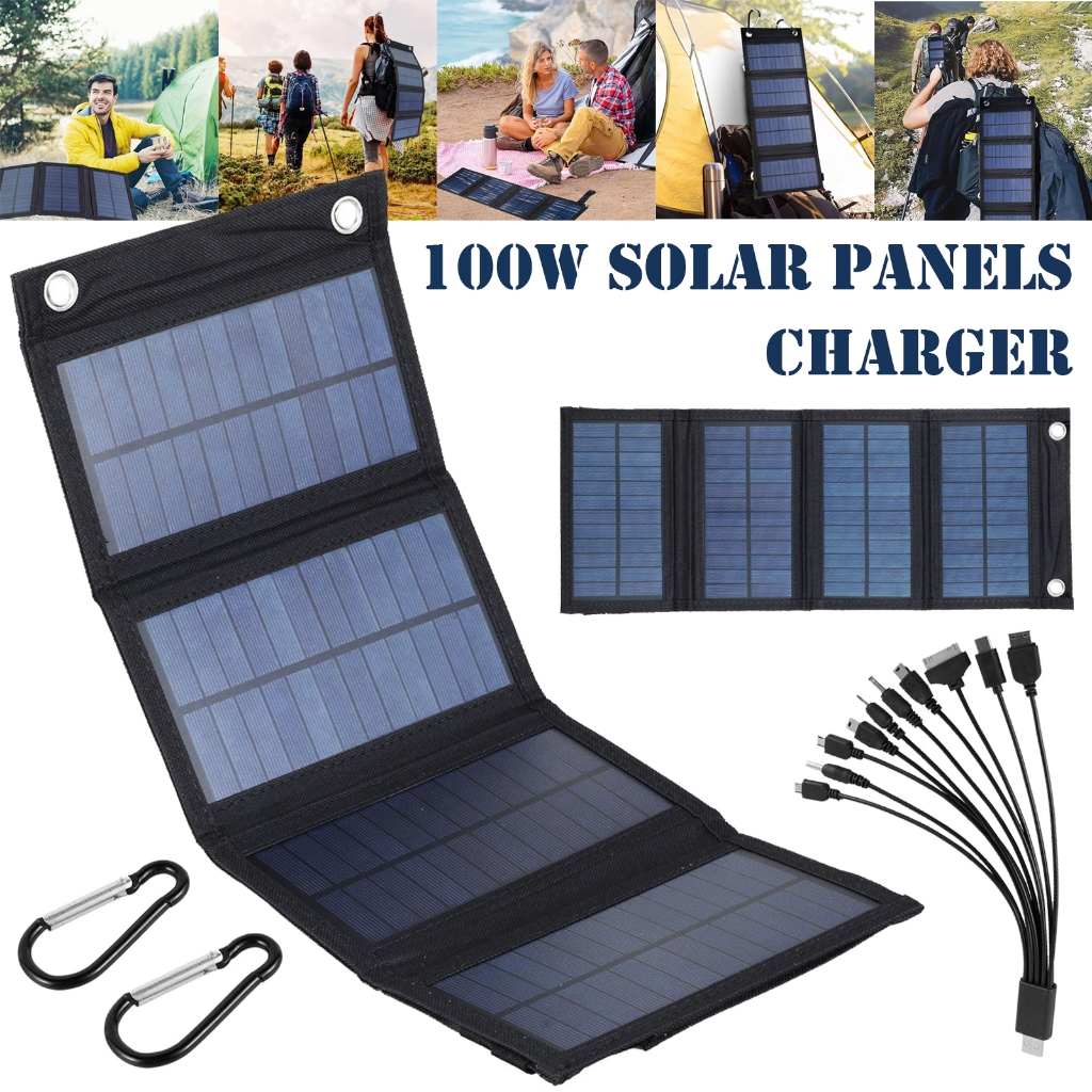 Carregador Dobrável De Placa Painel Solar 100W IP65 À Prova D'água USB De Energia Com 2 Ganchos Com USB Carregador em Oferta na Shopee