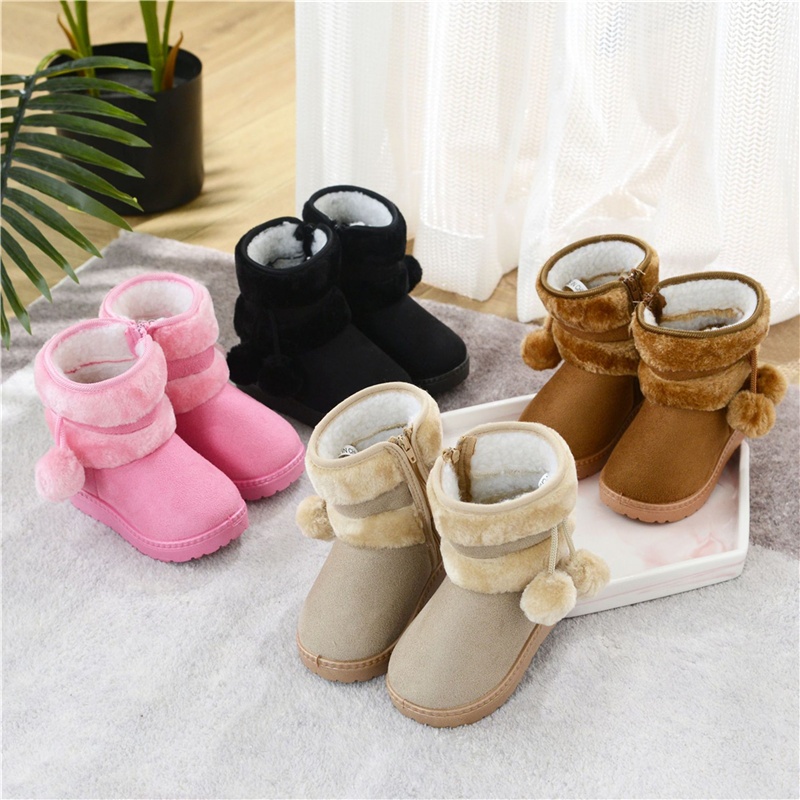 Meninas Meninos Botas De Neve Inverno Grosso Sapatos Quentes Crianças Lobbing Bola Lã De Princesa
