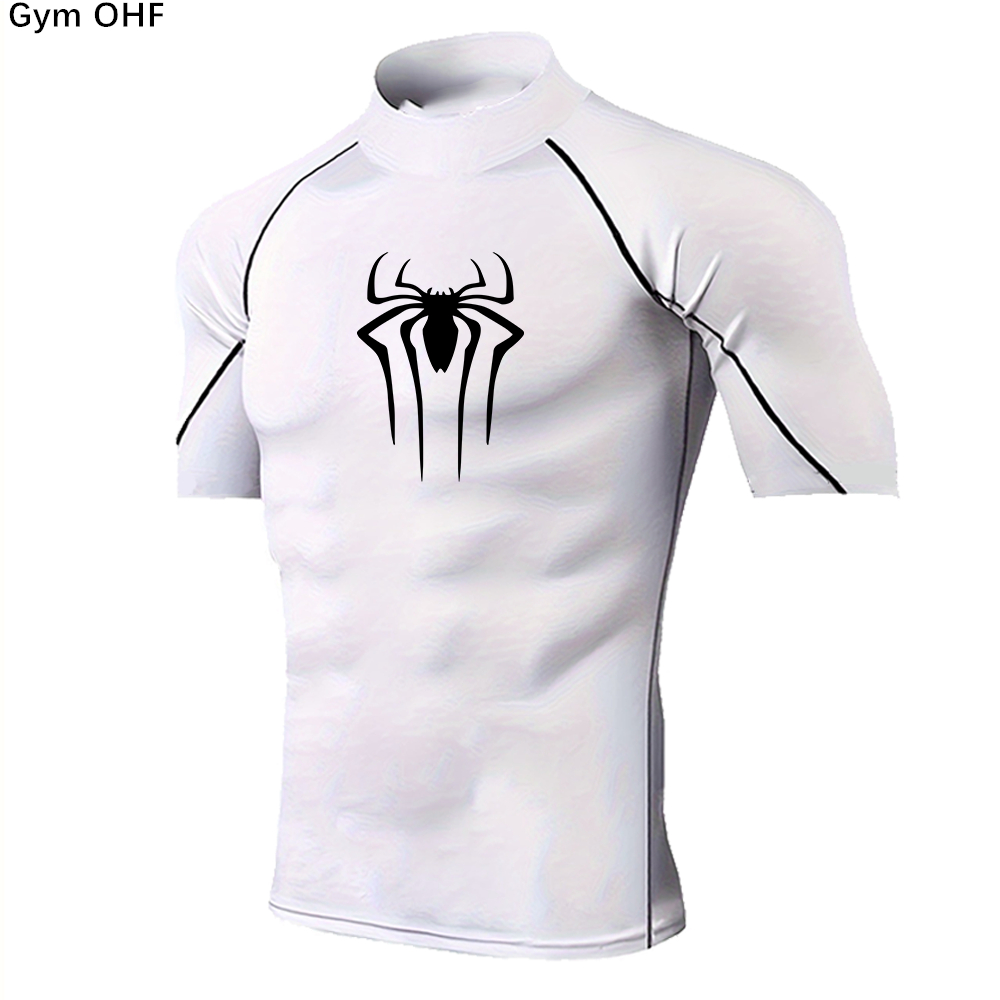 2025 Camiseta Masculina Estampada Gola Alta Manga Curta Casual Esportiva Verão Fntess Justa em Oferta na Shopee