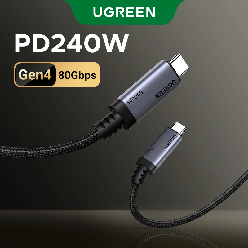 UGREEN Gen4 USB C Para PD 240W Cabo De Carregamento Rápido 80 Gbps Max 5A Curent 16K @ 60Hz Capa De Liga De Alumínio Tra em Oferta na Shopee