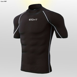 Primavera Verão Moda Masculina Camiseta Gola Alta Manga Curta Fitness Topo Casual Esportes T Camisa Esportiva em Oferta na Shopee