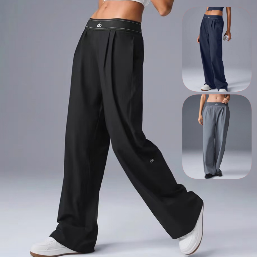 Imagem Calças Casuais Femininas De Cintura Alta Para Ioga , Perna Reta , Esportivas Elásticas Soltas