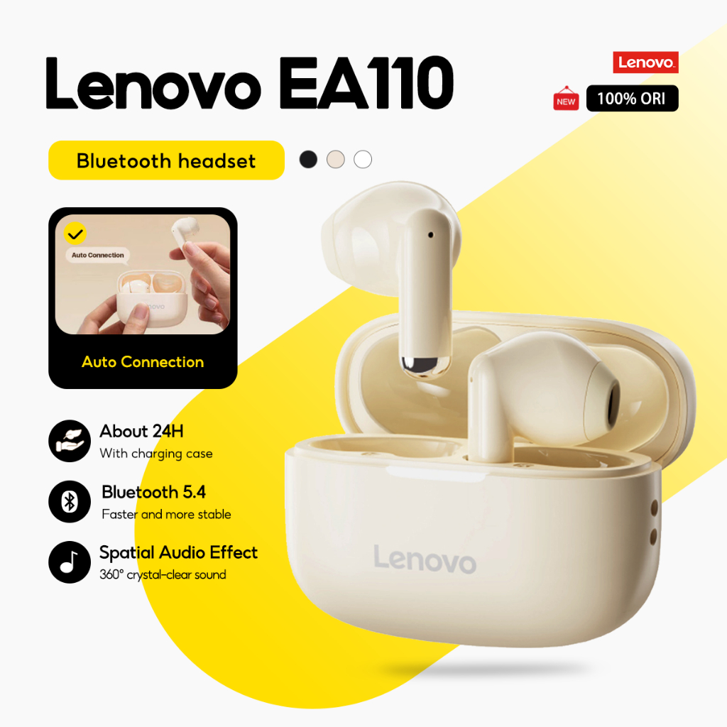 Lenovo Fones De Ouvido EA110 Mini Buds Verdadeiro Fone Sem Fio TWS Bluetooth 5.4 Baixa Latência Controle Toque Longa Vid em Oferta na Shopee