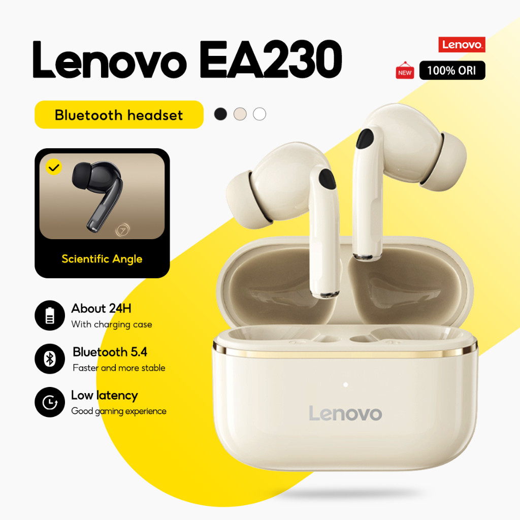 Lenovo Fones De Ouvido EA230 Verdadeiro Sem Fio Mini Fone Bluetooth 5.4 Para Jogos De Baixa Latência Controle Toque Bate - Audio