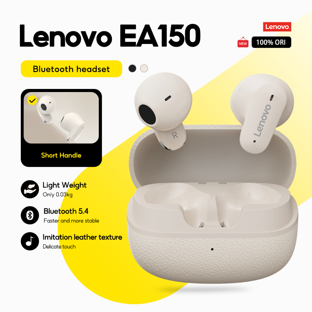 Lenovo Fones De Ouvido EA150 Verdadeiro Fone Sem Fio Bluetooth 5.4 HD Estéreo Baixa Latência No Alça Curta Leve Longa Vi em Oferta na Shopee