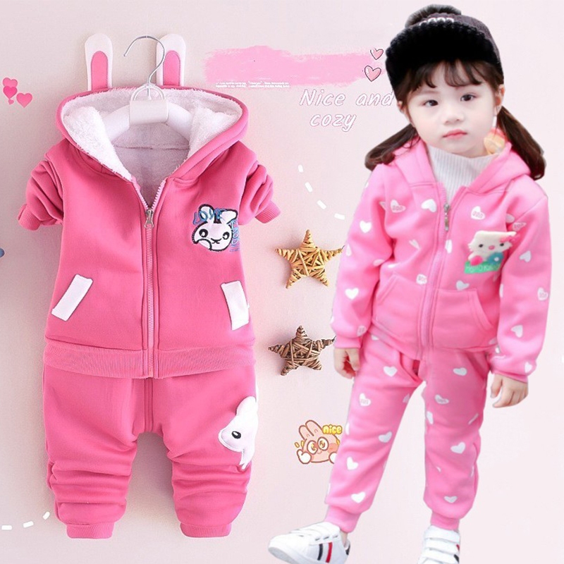 Conjuntos De 2 Peças Com Capuz + Calça De Desenho Animado Para Meninas , Roupas Casuais De Veludo De Flanela De Inverno