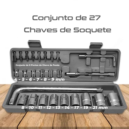Kit Jogo De Ferramentas Soquetes 27 Peças Cromo Vanádio Completo Titanium em Oferta na Shopee