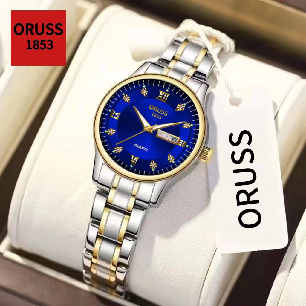 ORUSS Original Feminino Calendário Duplo Aço Inoxidável Luminoso Luxo À Prova D 'Água Prata/Ouro Relógio Moda Versão Cor