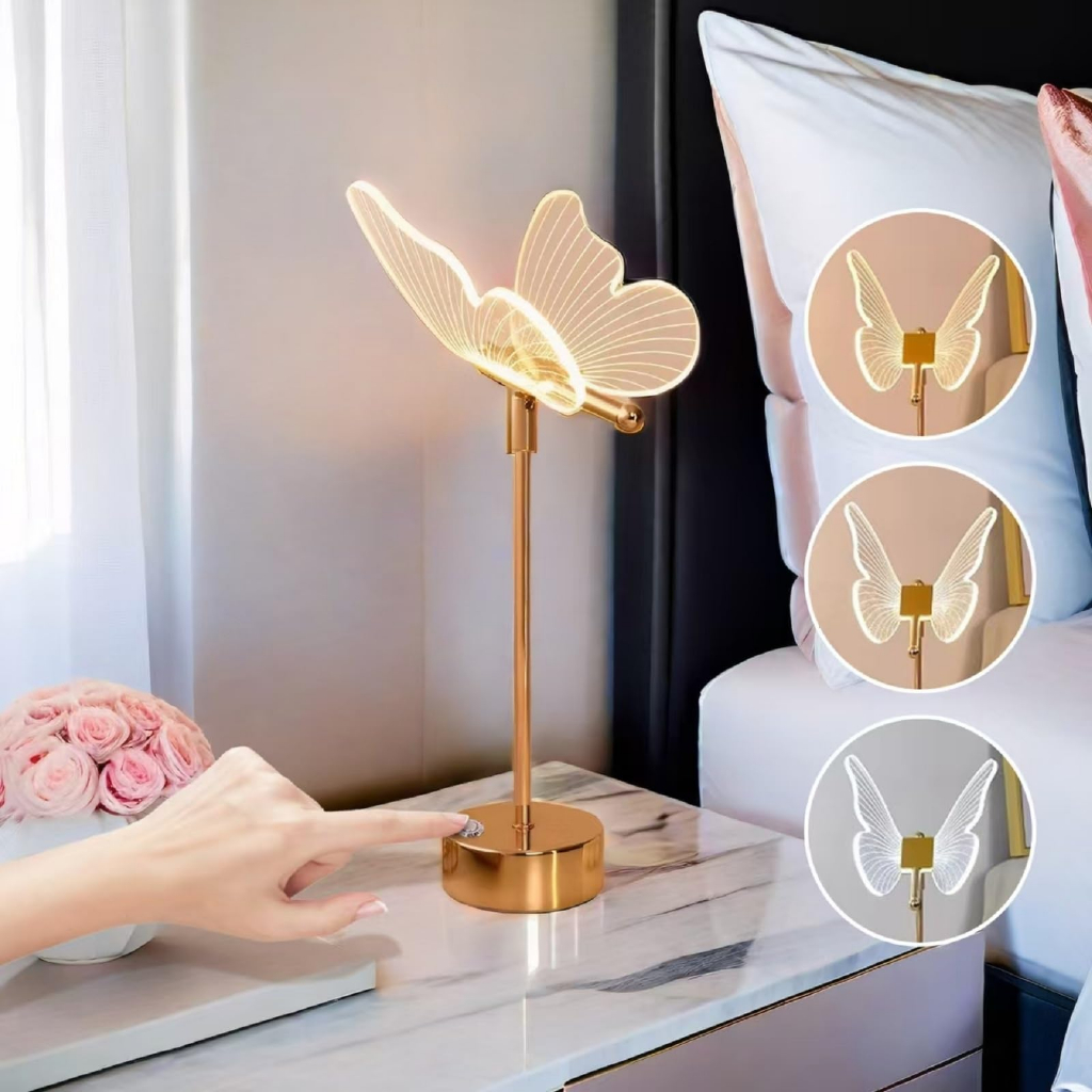 Candeeiro de mesa borboleta luz noturna nórdica para quarto bivolt 3cors