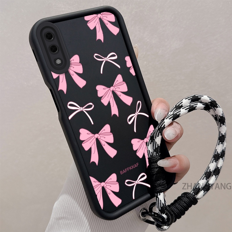 Capa Para Samsung A02 A10 Silicone TPU anti Queda Caso De Telefone Estética Bonito Dos Desenhos Animados Rosa E Branco A
