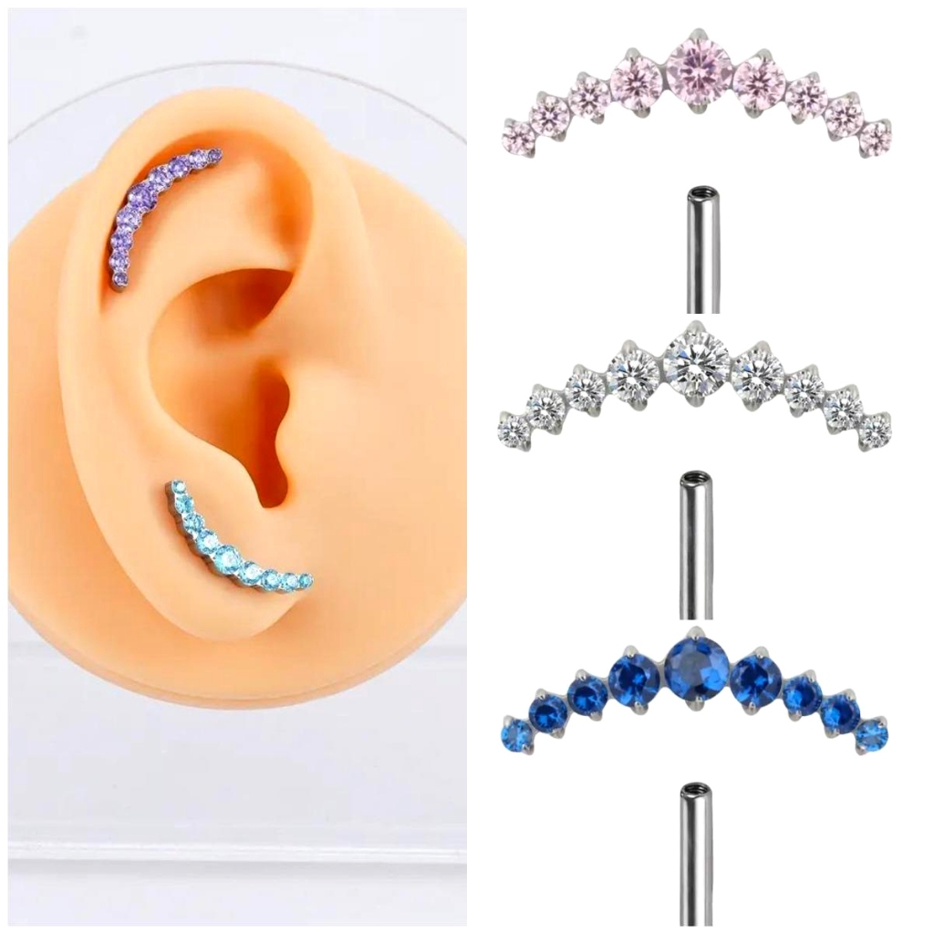 Brincos De Orelha Curvos De Zircão De Liga De Titânio G23 , Pinos De Lábio De Dentes Internos , Joias De Punção em Oferta na Shopee
