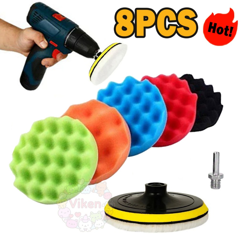 7/8/11 Peças Kit Boina Polimento Automotivo Espuma e Lã 3 Polegadas para Furadeira e Parafusadeira em Oferta na Shopee