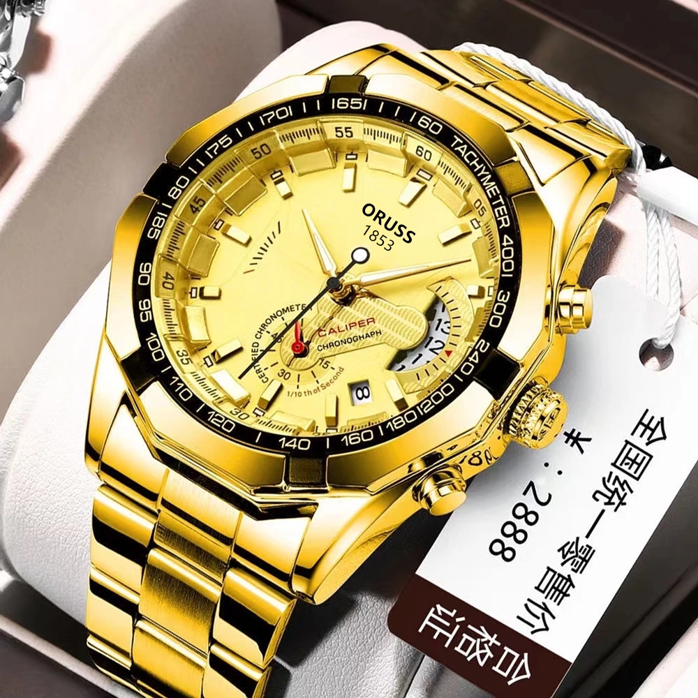 ORUSS Relógio De Quartzo Masculino À Prova D'água Luminoso Com Pulseira De Aço I