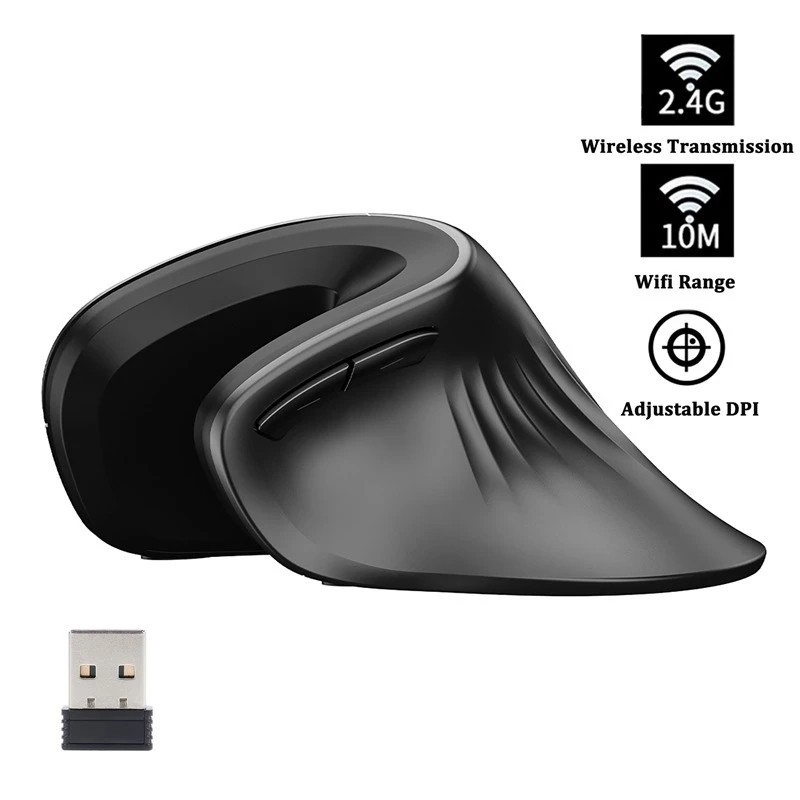 Mouse Sem Fio 2.4Ghz 6 Botões 3200 DPI Recarregável USB Óptico Ergonômico Vertical Bateria PC Gaming Para Computador