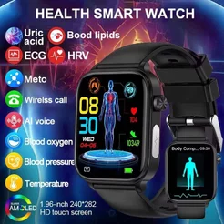 LIGE Smart Watch 1.96 " IPS Original ECG + PPG Monitor De Saúde De Ácido Úrico Lipídio No Sangue Chamada Bluetooth Espor