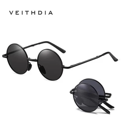VEITHDIA Moda Masculina Polarizada Dobrável Óculos De Sol Feminino Redondo Proteção UV400 Tons Visão Noturna Lente A700