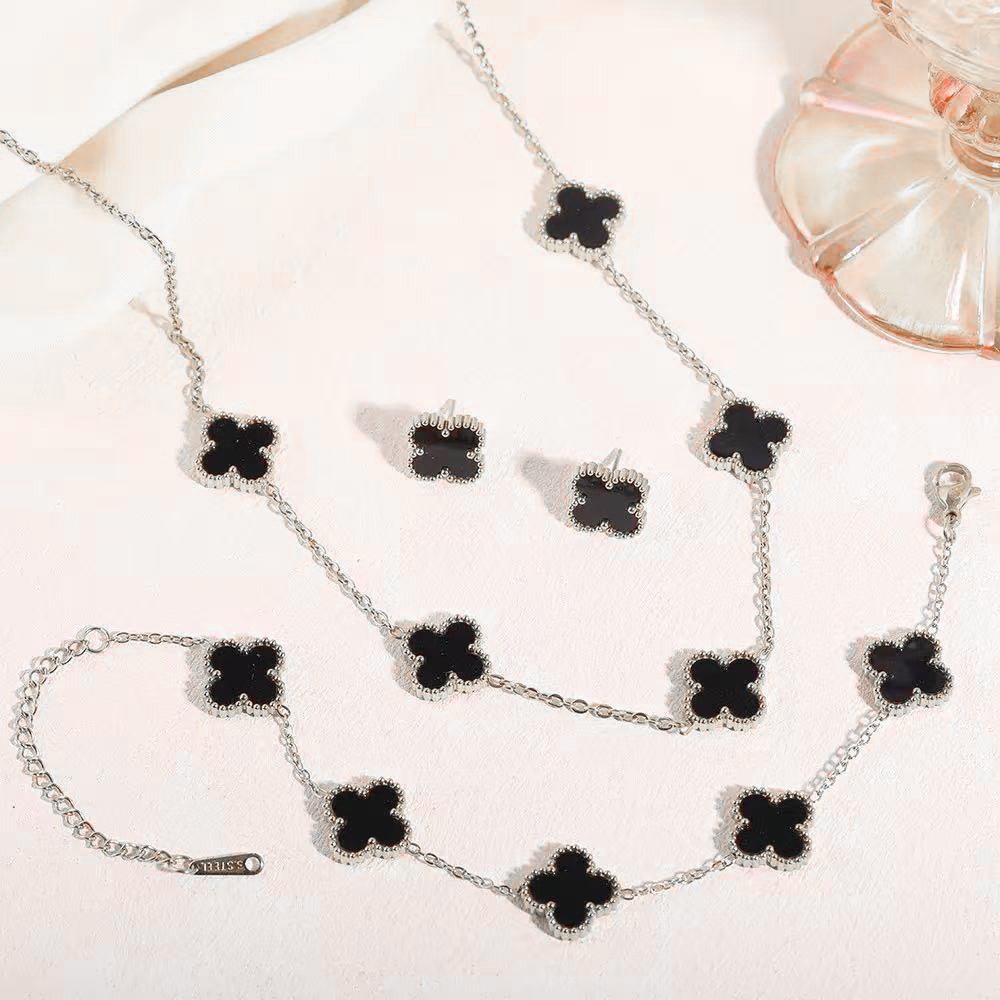 Conjunto de 3 peças Trevo de Quatro Folhas da Sorte em aço inoxidável，Unissex em Oferta na Shopee