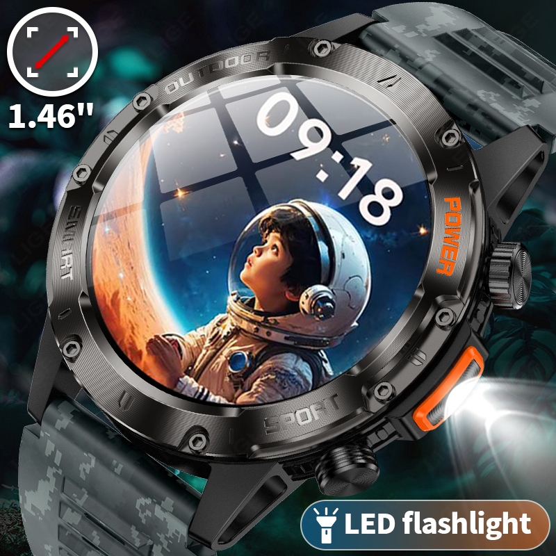 LIGE LED Lanterna Relógio Inteligente IP68 À Prova D'água Original Homens Bluetooth Chamada Monitoramento De Saúde Rastr