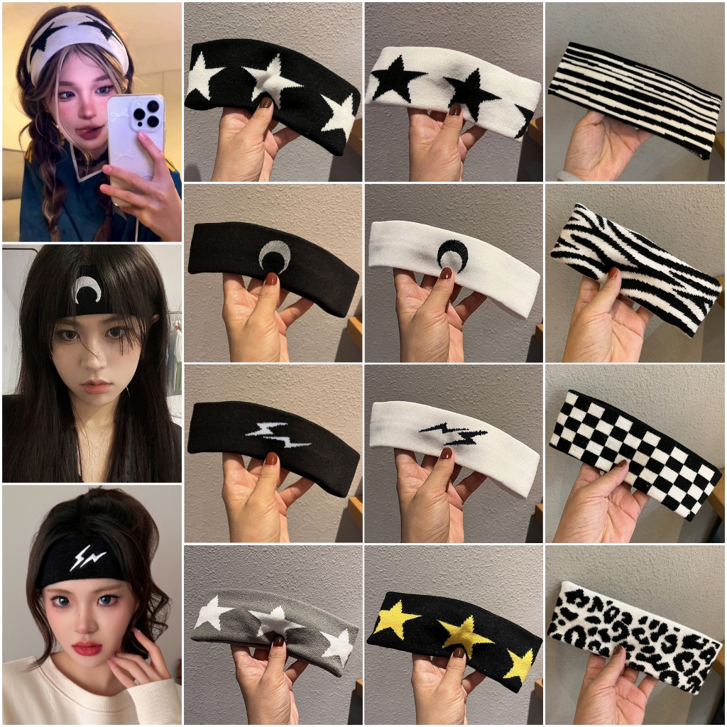 Ins Estilo Elástico Esportes Faixa De Cabeça Criativa Estrela Lua Impresso Tricotado Banda De Cabelo Moda Headwear