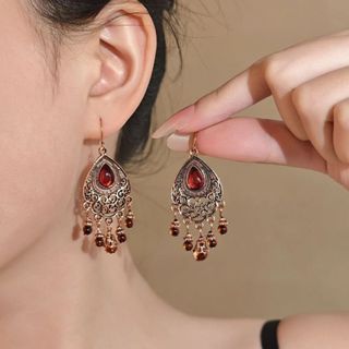 Bohemia Contas Vermelhas Borla Brincos Para Mulheres Moda Vintage Antigo Cor De Ouro Esculpido Gota De Água Jóias De Cas em Oferta na Shopee