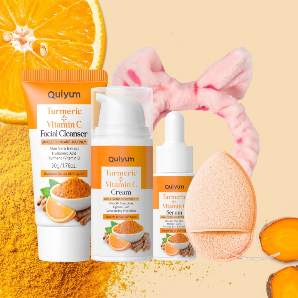 QUIYUM Cúrcuma Vitamina C Conjunto De Tratamento Da Pele Até O Tom Elasticidade Ehance Antioxidação 3PCS/5PCS/7PCS