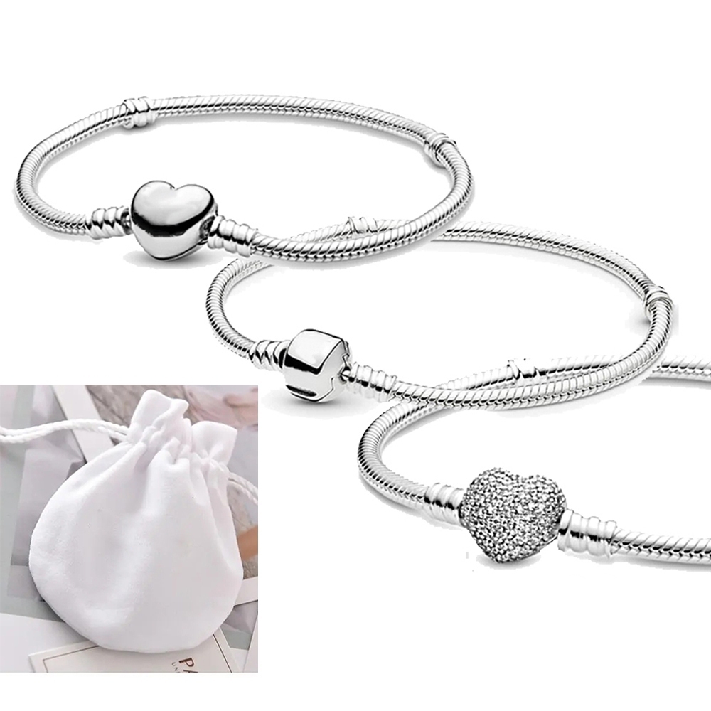 Pulseiras Charms De Prata 925 Para Berloques Pulseira Básica Fivela Coração Com Letras Pretas Com Saco