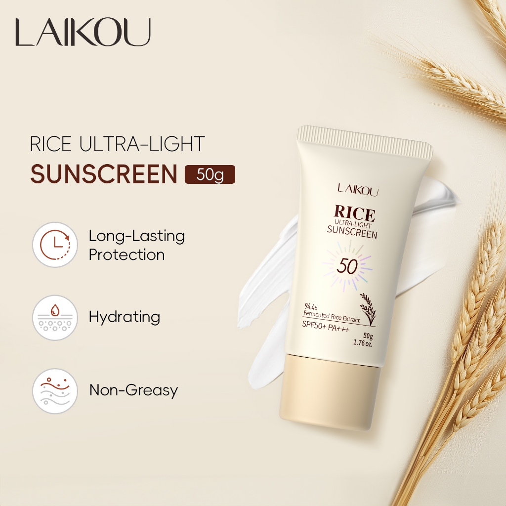 LAIKOU Arroz Protetor Solar Ultraleve Fps50 + PA + + 50g Proteção De Longa Duração Hidratação Não Oleoso - Beauty