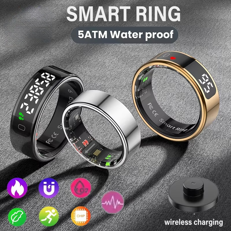 2026 Moda Smart Ring Display Screen Monitor de saúde impermeável Controle de gestos Carregamento sem fio VS COLMI R12