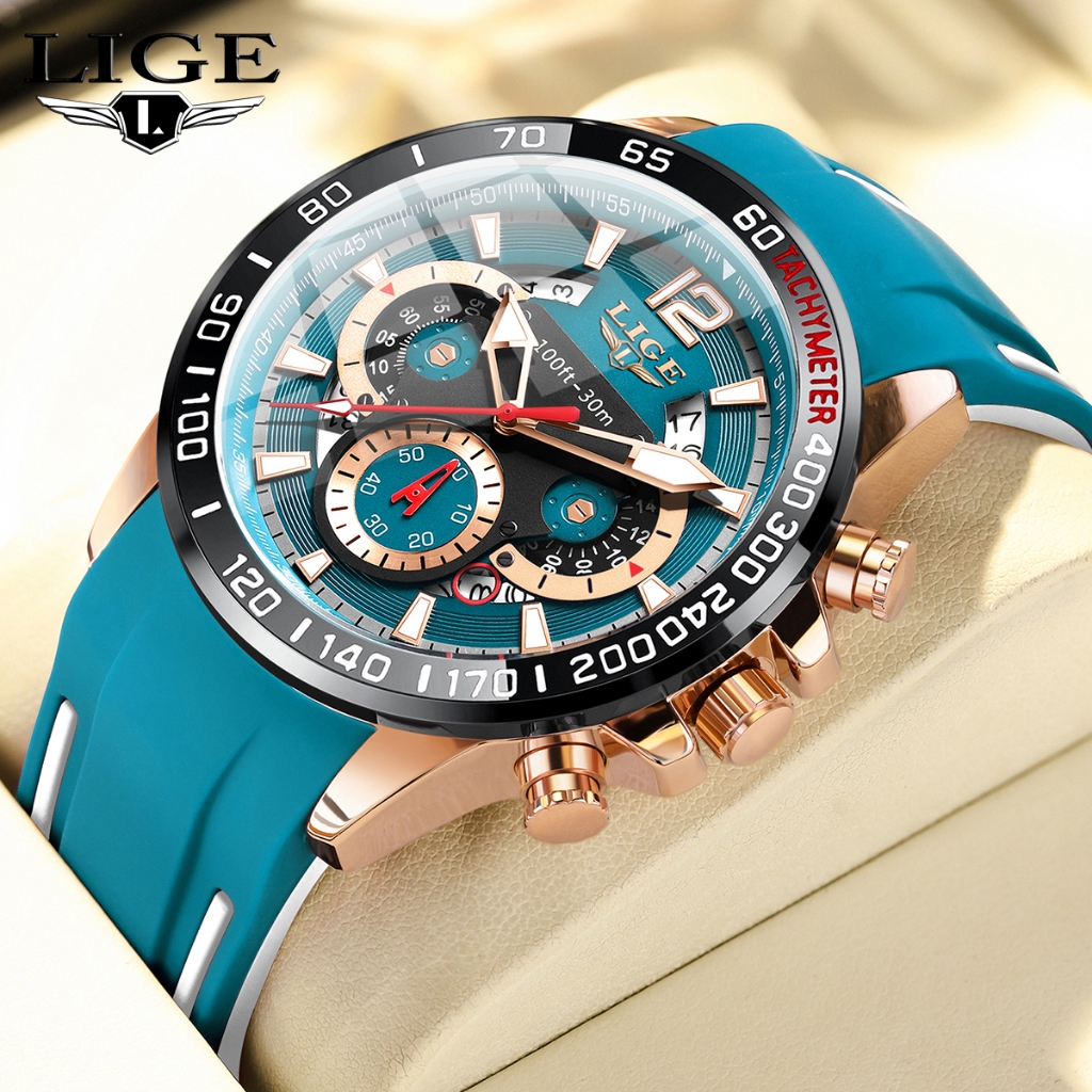 LIGE Relógio Masculino Esportes À Prova D'água Luminoso Relógios De Quartzo Calendário Completo Cronógrafo Com Caixa Ori