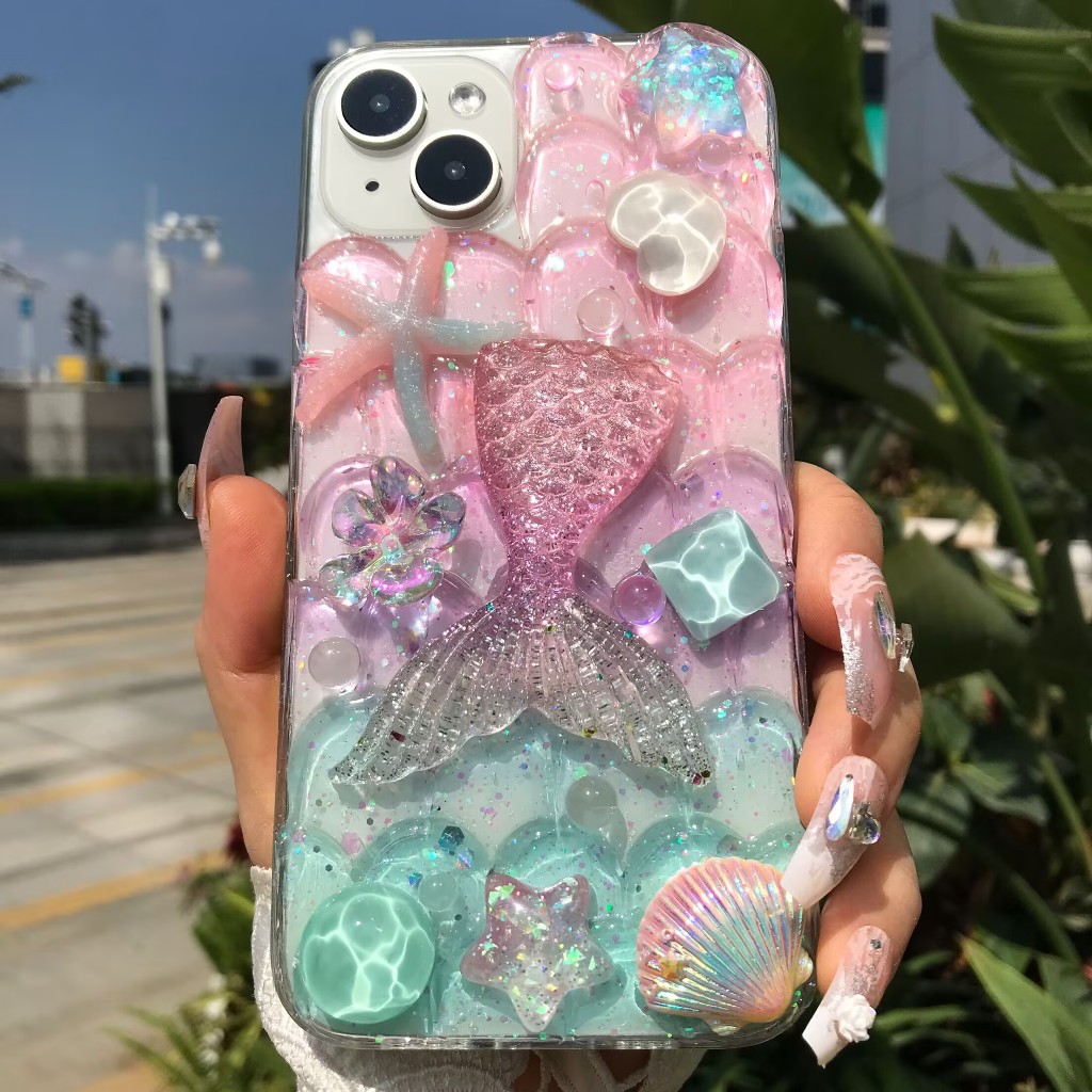 Capa De Telefone Com Tema De Sereia , Concha Fofa , Decoração De Estrela Do Mar , TPU Maci...