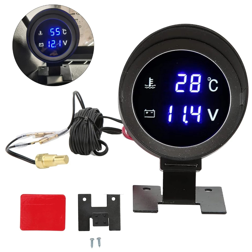 Medidor De Temperatura Água De Caminhão Digital LCD Redondo Sensor Moto + Voltímetro Voltagem 2 Em 1 em Oferta na Shopee