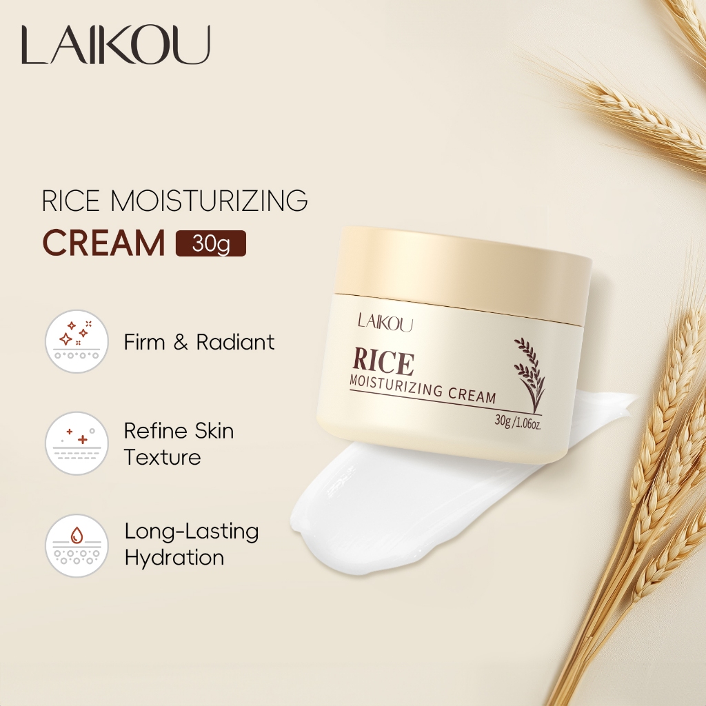 LAIKOU Creme Hidratante De Arroz 30g Refina A Textura Da Pele Hidratação De Longa Duração Mesmo Tom