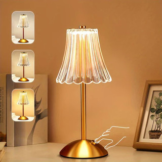 Luminária Abajur de Mesa Saia Seda Com Barra Led Sensor Toque De Luz Quarto Sem Fio 3 Cores 110/220v
