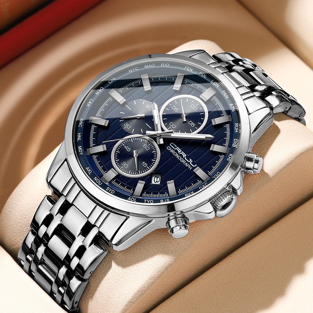 CRRJU Relógio Masculino De Aço Inoxidável Moda Retrô Cronógrafo Luminoso À Prova D'água Quartzo Analógico 2315 XQ em Oferta na Shopee