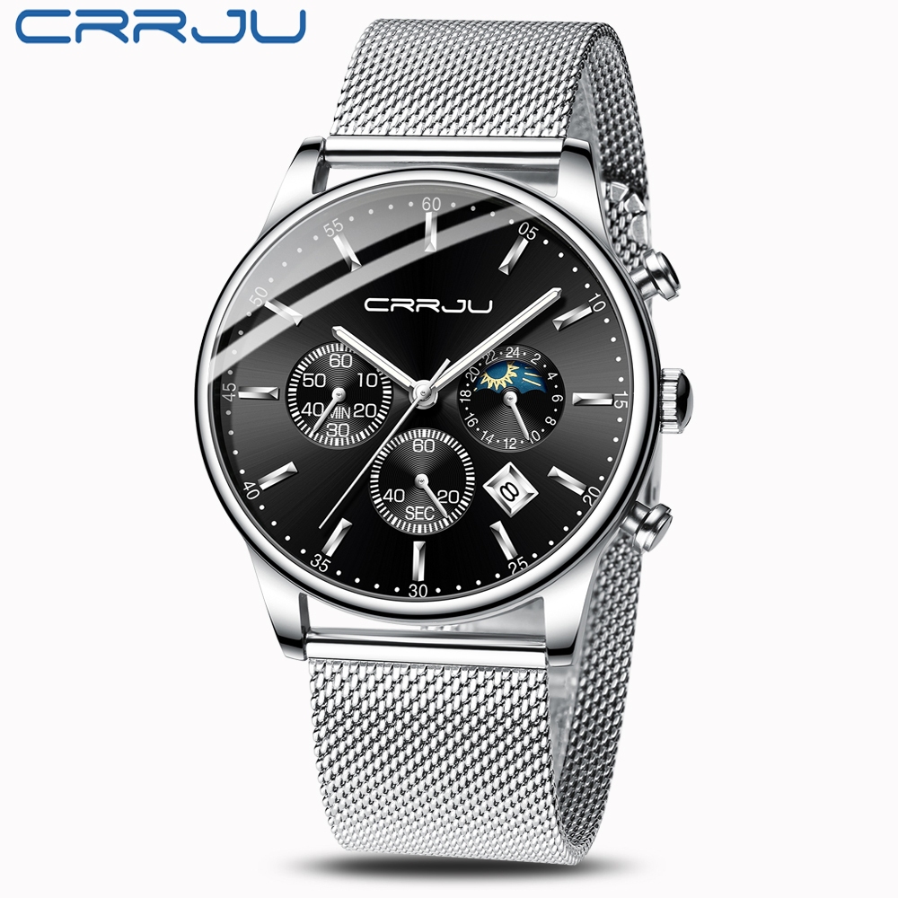 CRRJU Relógios Masculinos Marca Original Ultra Fino Multifuncional Cronógrafo Moda Negócios Casual Esportes Aço Inoxidáv em Oferta na Shopee
