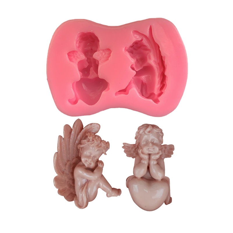 Molde De Silicone De Anjo Pequeno Estilo 2 Cavidades , Faça Você Mesmo , Fondant , Cupido , Ferramenta De Bolo , Chocola