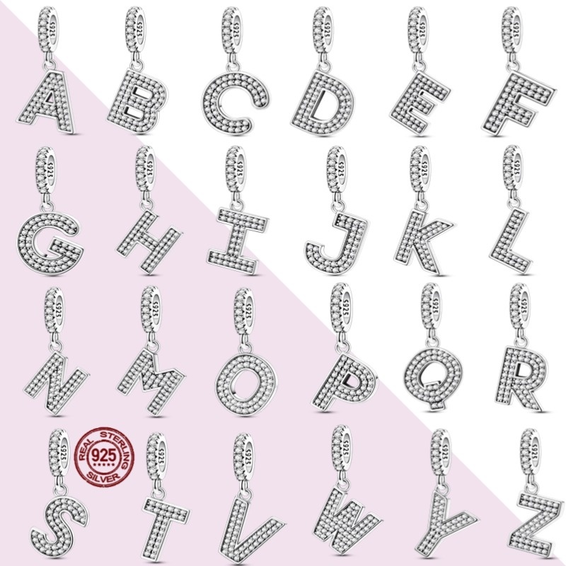 925 prata, pingentes de letras az 26 adequados para pulseira combinando joias de pulseira DIY originais, dar presente So em Oferta na Shopee