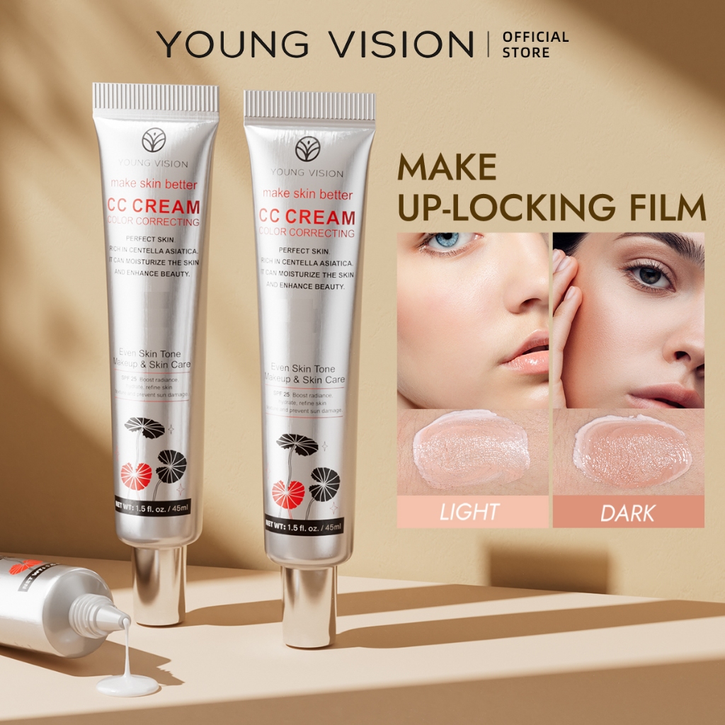 【Present Gifts】YOUNG VISION 45ml CC Creme Com Centella Asiatica, Corretivo Facial Leve Corretor De Cor