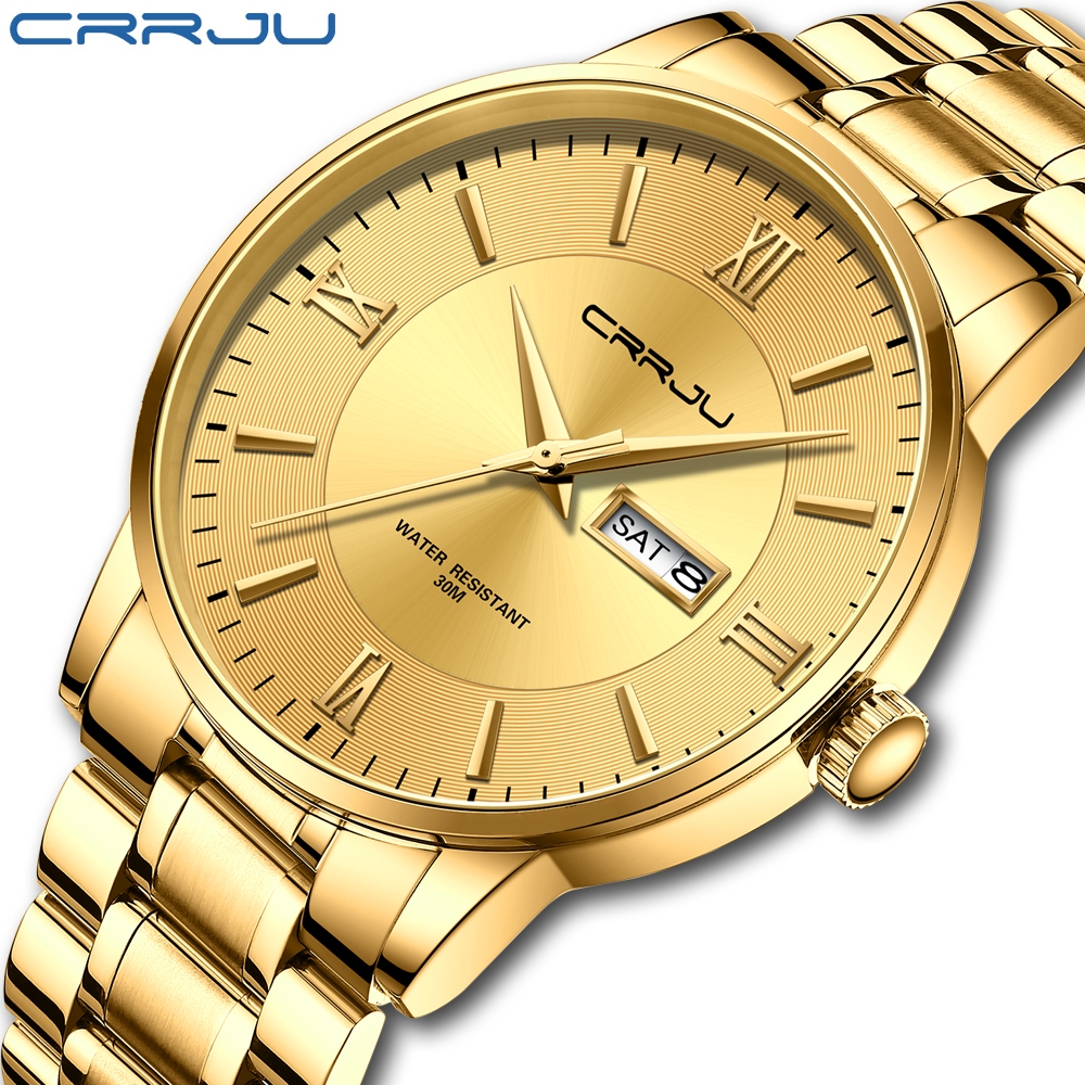 CRRJU Relógio Masculino Original De Aço Inoxidável , Mostrador Simples , Casual
