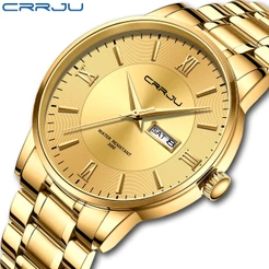 CRRJU Relógio Masculino Original De Aço Inoxidável , Mostrador Simples , Casual , Esportivo , Quartzo , À Prova D'água ,