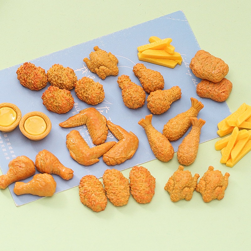 10 Pçs Brinquedo De Comida Em Miniatura Simulação Frango Frito Batatas Fritas Modelo Casa De Brincar Das Crianças Resina