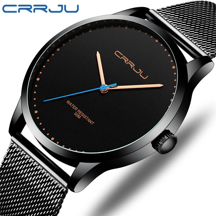 Relógio Masculino CRRJU Marca Original Moda Rua Simples Pulseira De Aço Inoxidável Negócios Casual Quartzo Analógico À P