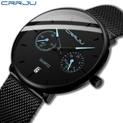 Relógio Masculino CRRJU Marca Original Moda Esportes Ao Ar Livre Estilo Calendário Pulseira De Aço Inoxidável Negócios C