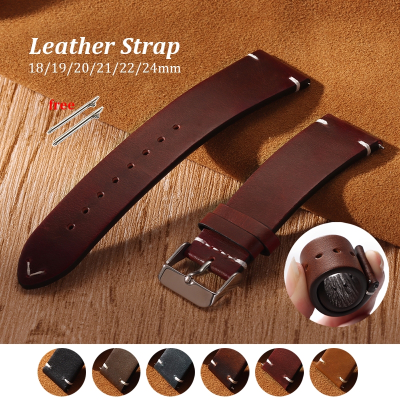 18/19/20/21/22/24mm Liberação Rápida Cera De Óleo Pulseira De Relógio De Couro Genuíno Universal Feminino Masculino Negó em Oferta na Shopee