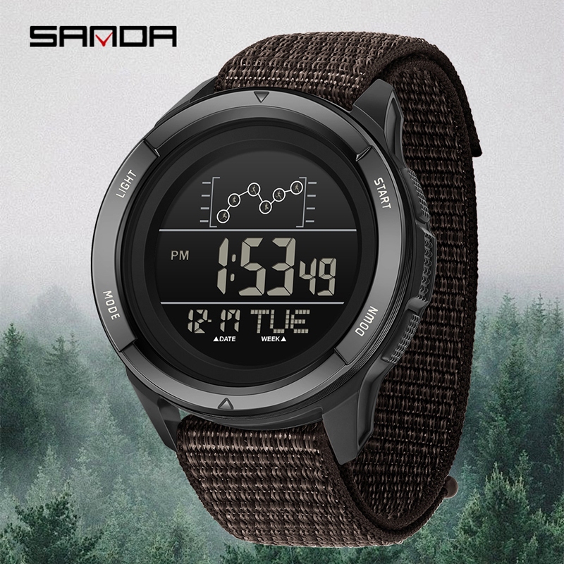 SANDA Relógio Eletrônico Pulseira De Nylon Display Digital Despertador Multifuncional De Estudante Esportivo Militar À P em Oferta na Shopee