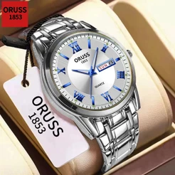 ORUSS Original Masculino Calendário Duplo Aço Inoxidável Luxo À Prova D 'Água Luminosa Moda Relógio Prata Coreano Relógi