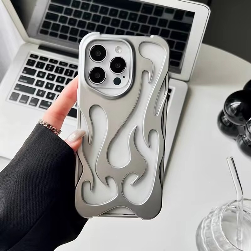 Capa De Telefone Fosca Com Chama 3D Para iPhone 11 12 13 14 15 16 Pro Max Dissipação De Calor Oca Protetora À Prova De C