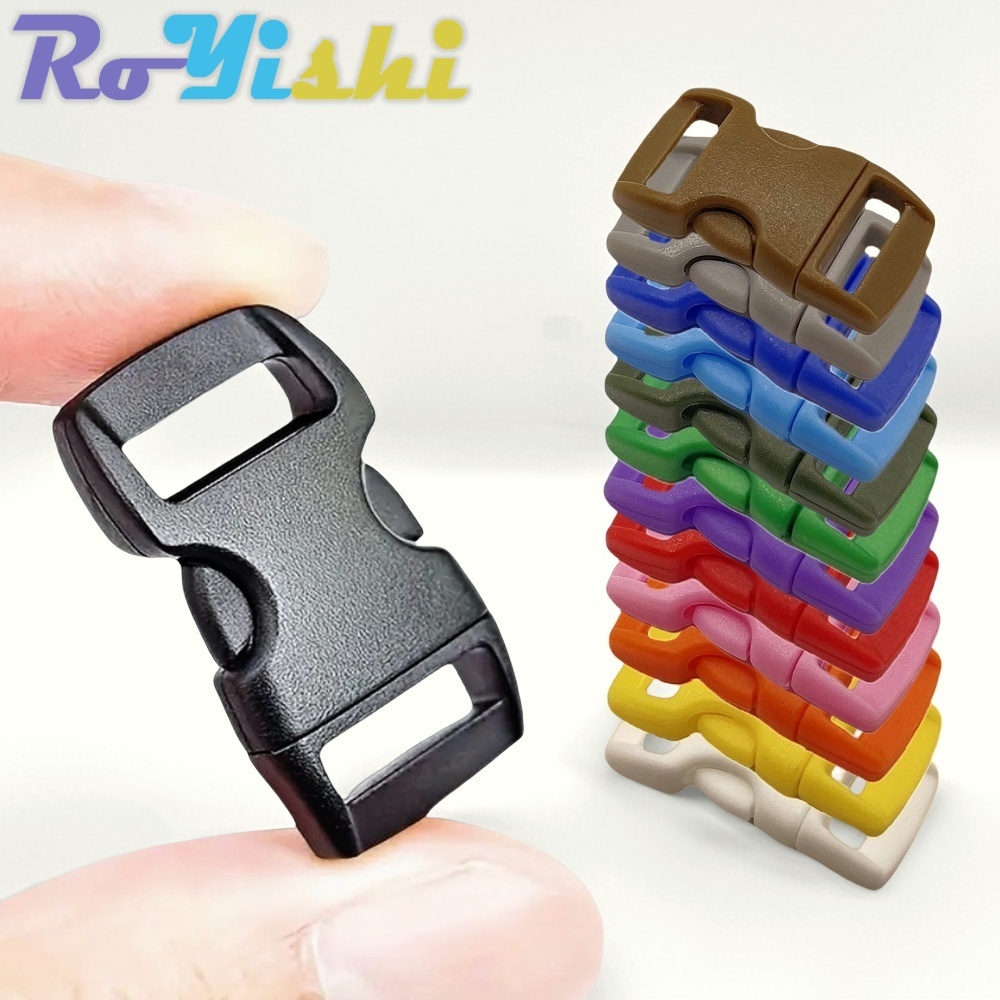50 Unidades/Pacote 10mm Plástico Colorido Curvado Fivela De Liberação Lateral Clipe Para Paracord Pulseira DIY Pet Colar