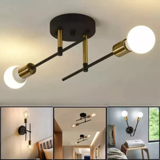 Lustre Moderno Lâmpada De Teto Semi-Embutida Iluminação De Ouro Antiga 2 Braços Quart em Oferta na Shopee